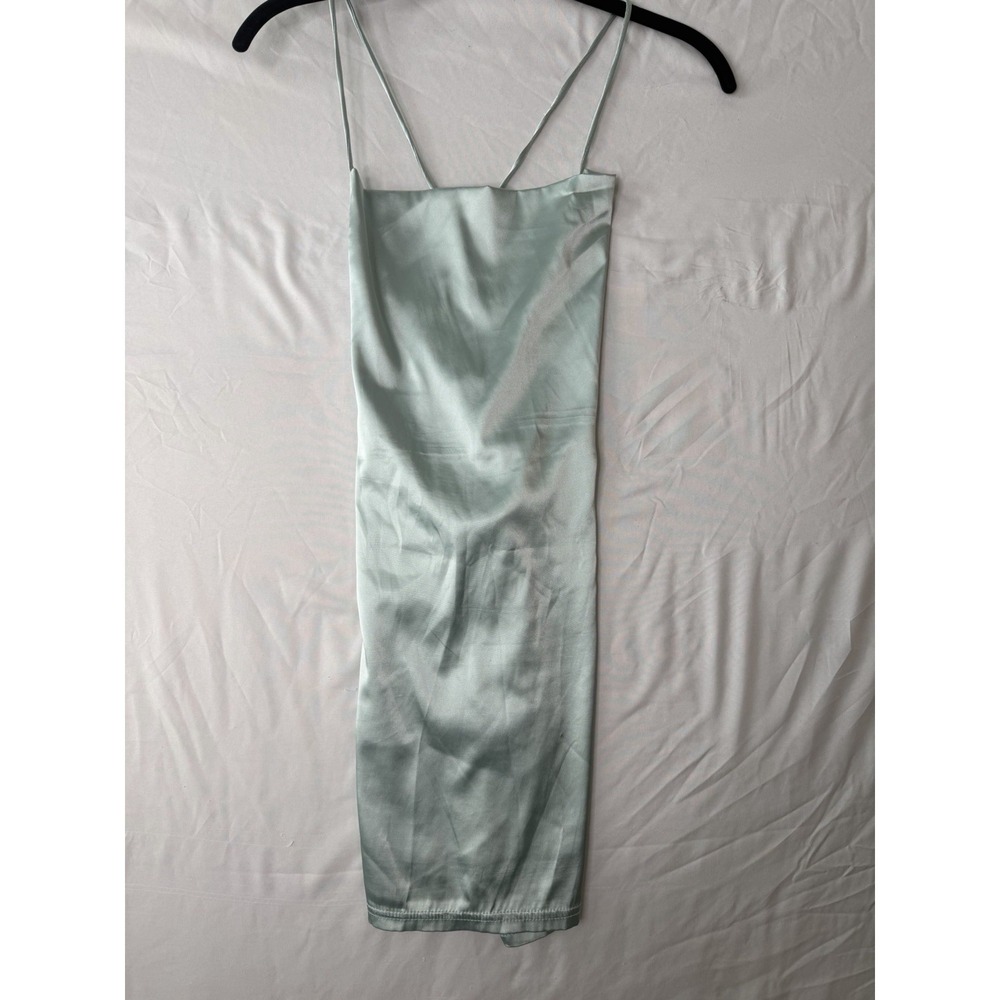 Fashion Nova Satin Bodycon Mini Dress Mint Green Lace Up Back XS
